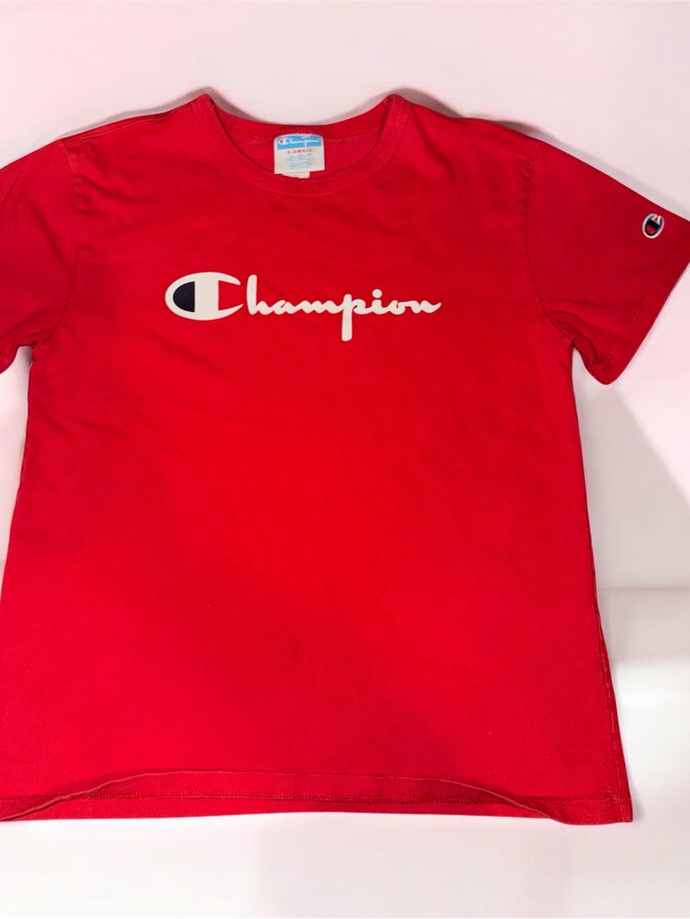 Champion Red Short Sleeve Tee with White Logo - Kids
